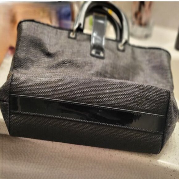 Ann Taylor Black Woven Tote with Wooden Handles - Picture 3 of 10